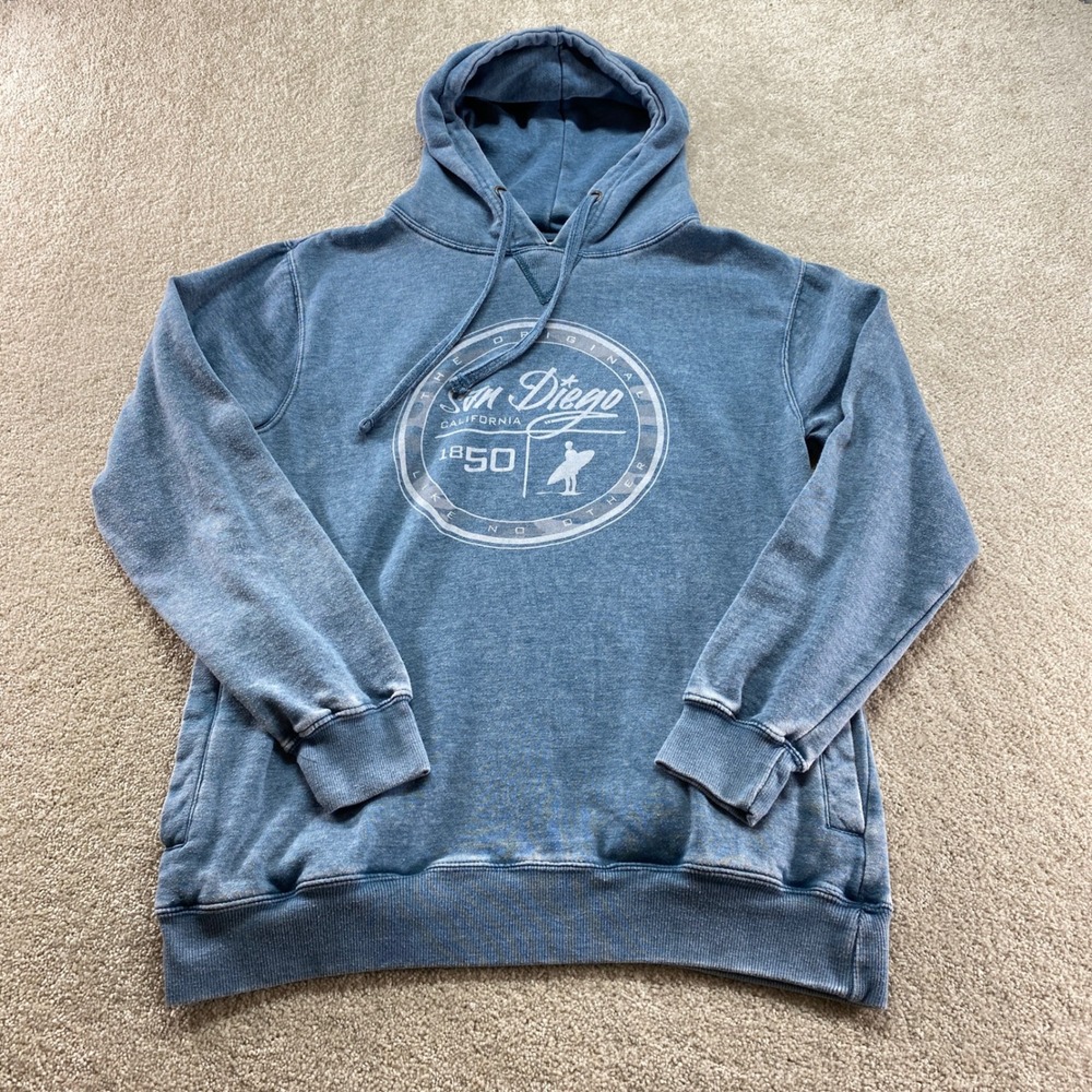 EMI Sportswear Hoodie Mens Small Blue San Diego California Graphic Sweatshirt